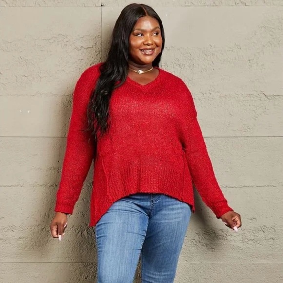 Heimish By The Fire Full Size Draped Detail Knit Sweater - Picture 6 of 7